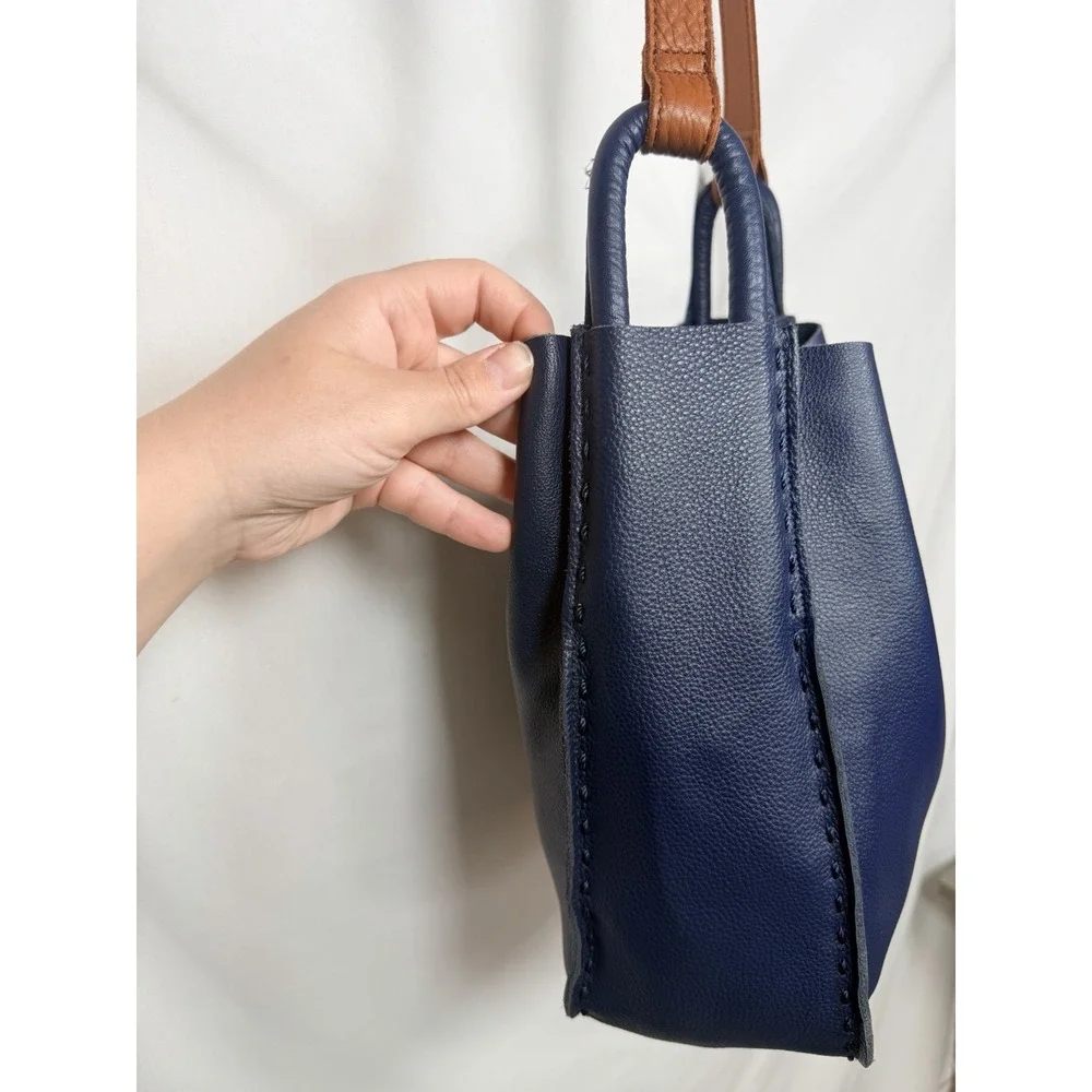 The Sak Los Feliz Leather Bucket Bag Blue Brown Crossbody Shoulder Purse Boho